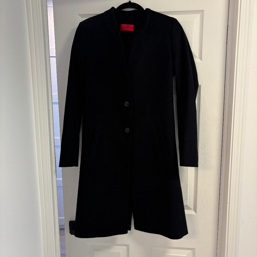 HUGO BOSS MAGRETE BLACK WOOL BLEND COAT - Size 2
